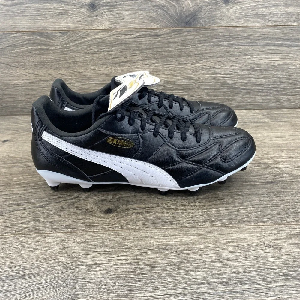 Puma King Soccer Cleats Mens 8.5 Black White Fold Over Tongue 107254-01